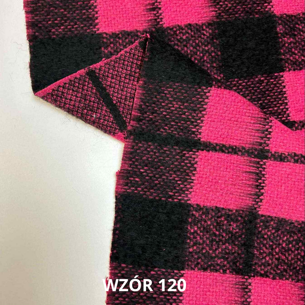 Tkanina w kratę, krata czarno różowa, tkanina płaszczowa, nr 120