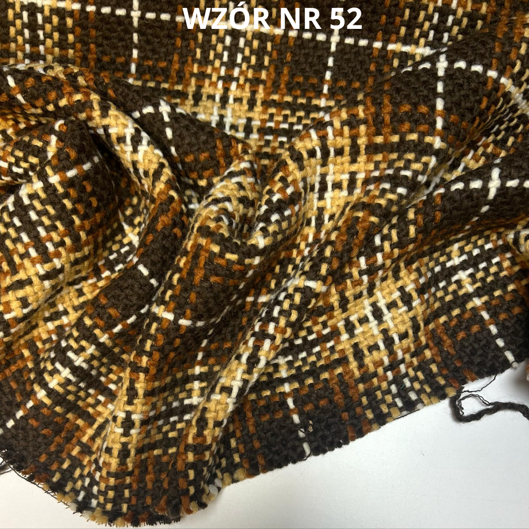 Tkanina z wełną, tkanina płaszczowa, krata, nr 52