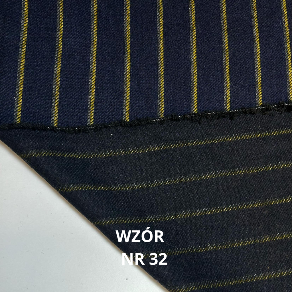 Granatowa wełna w żółte pasy 82% wełny, stroje historyczne, nr 32