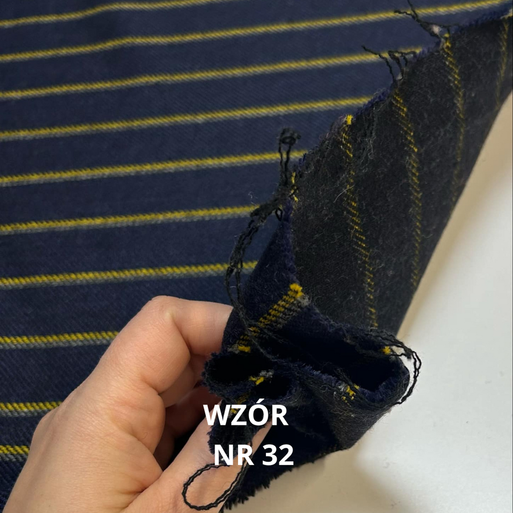 Granatowa wełna w żółte pasy 82% wełny, stroje historyczne, nr 32