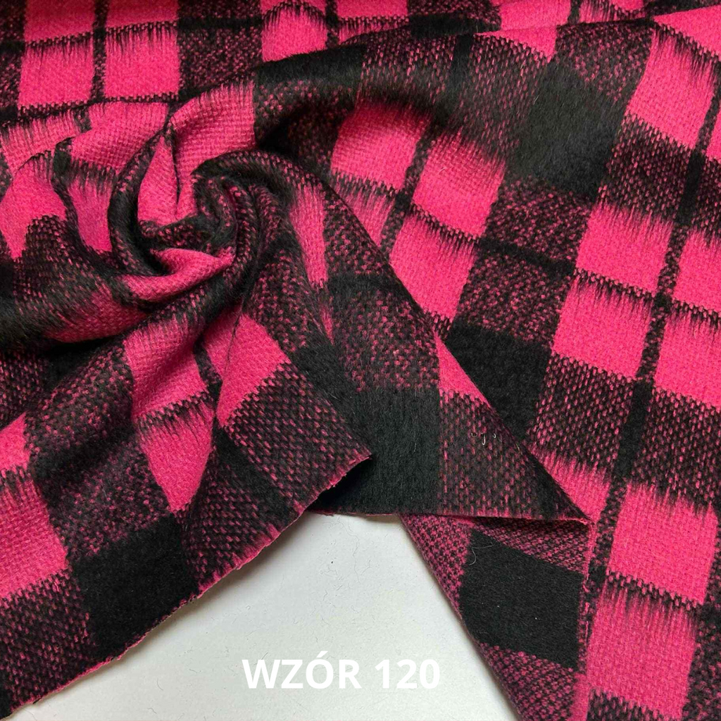 Tkanina w kratę, krata czarno różowa, tkanina płaszczowa, nr 120