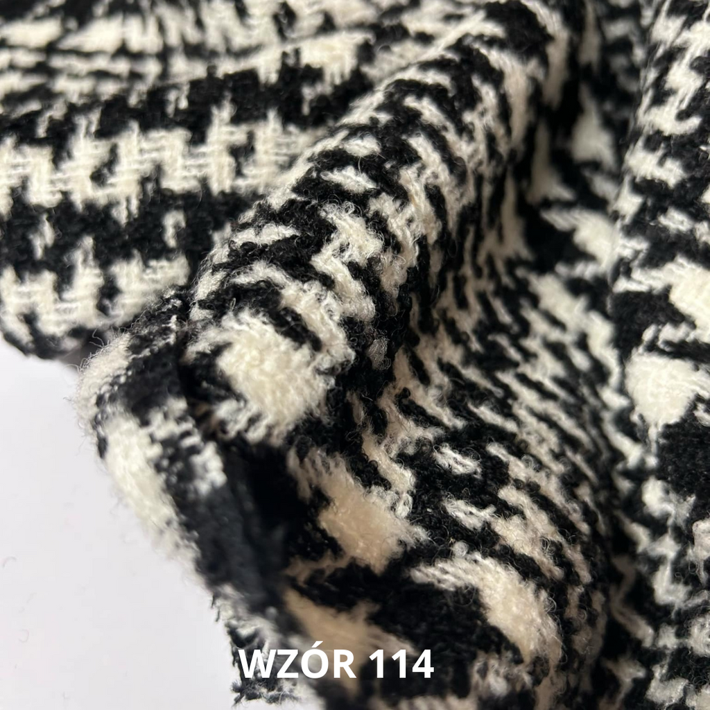 Tkanina w biało czarną kratę z wełną, nr 114