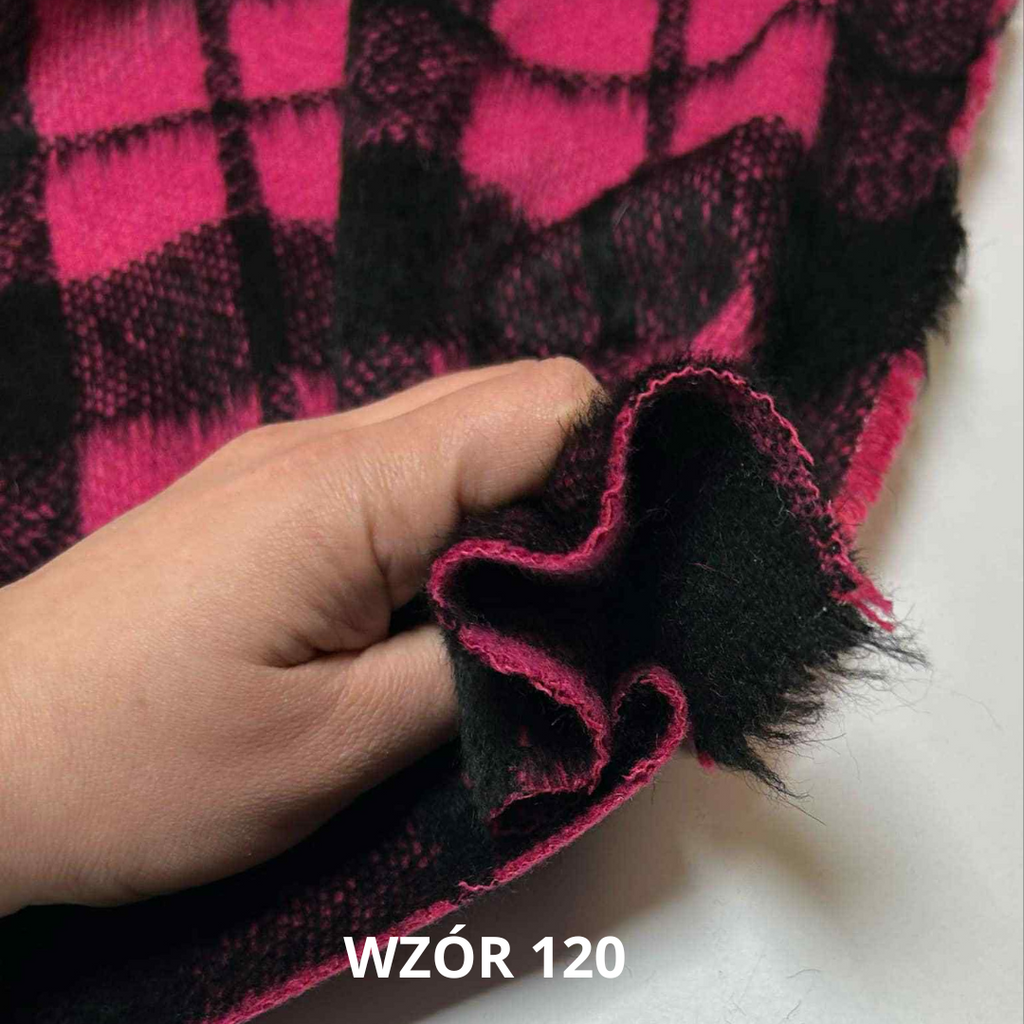 Tkanina w kratę, krata czarno różowa, tkanina płaszczowa, nr 120