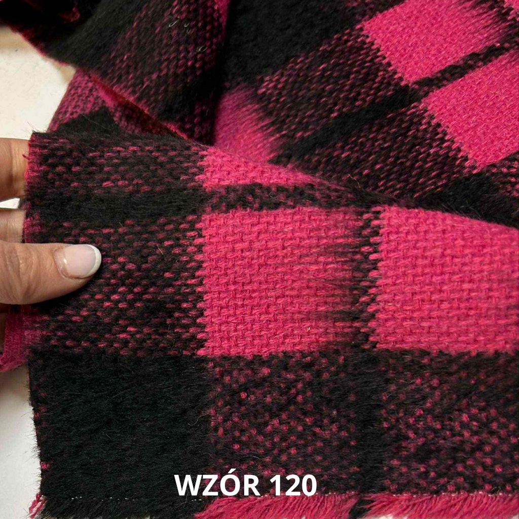 Tkanina w kratę, krata czarno różowa, tkanina płaszczowa, nr 120