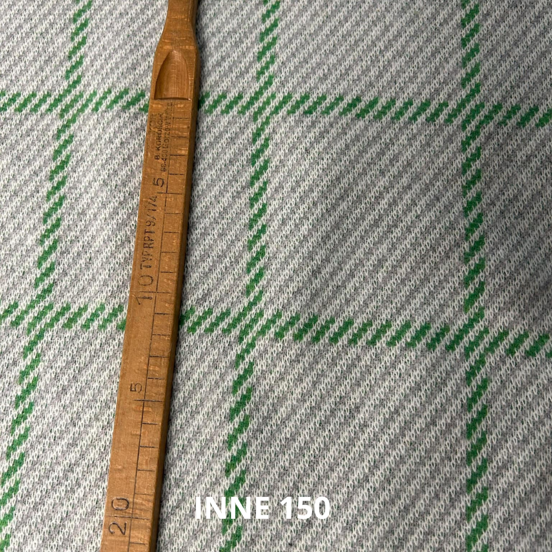 Szaro zielona dzianina w kratę z wełną, nr 150