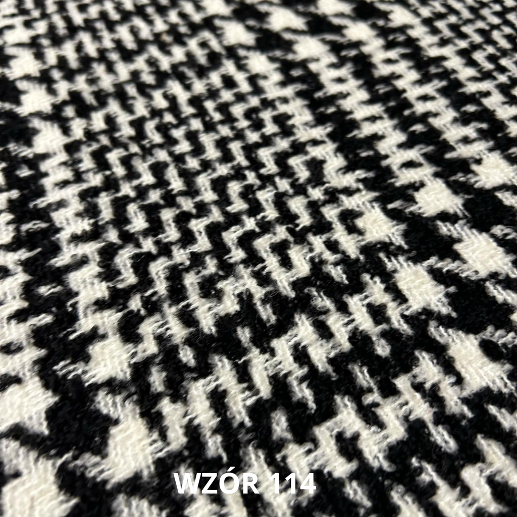 Tkanina w biało czarną kratę z wełną, nr 114