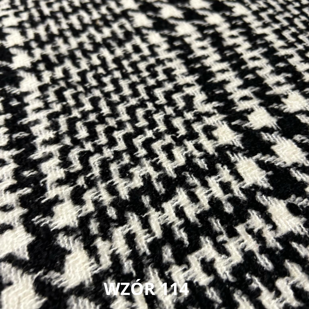Tkanina w biało czarną kratę z wełną, nr 114