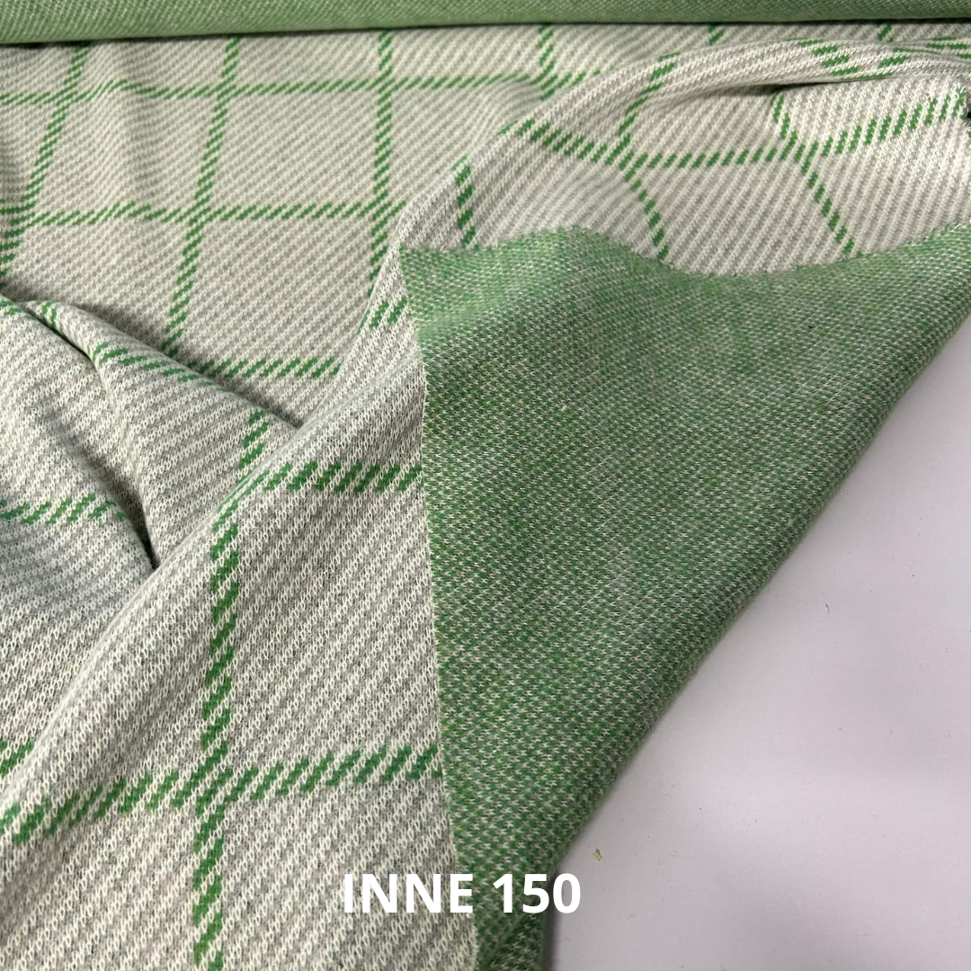 Szaro zielona dzianina w kratę z wełną, nr 150