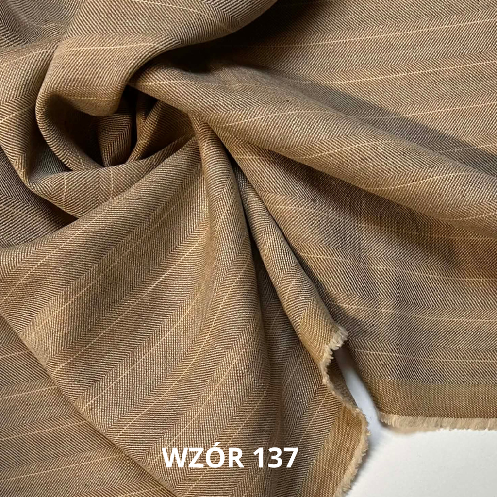 Tkanina lniano wełniana, stroje historyczne, tkanina w pasy w jodełkę nr 137