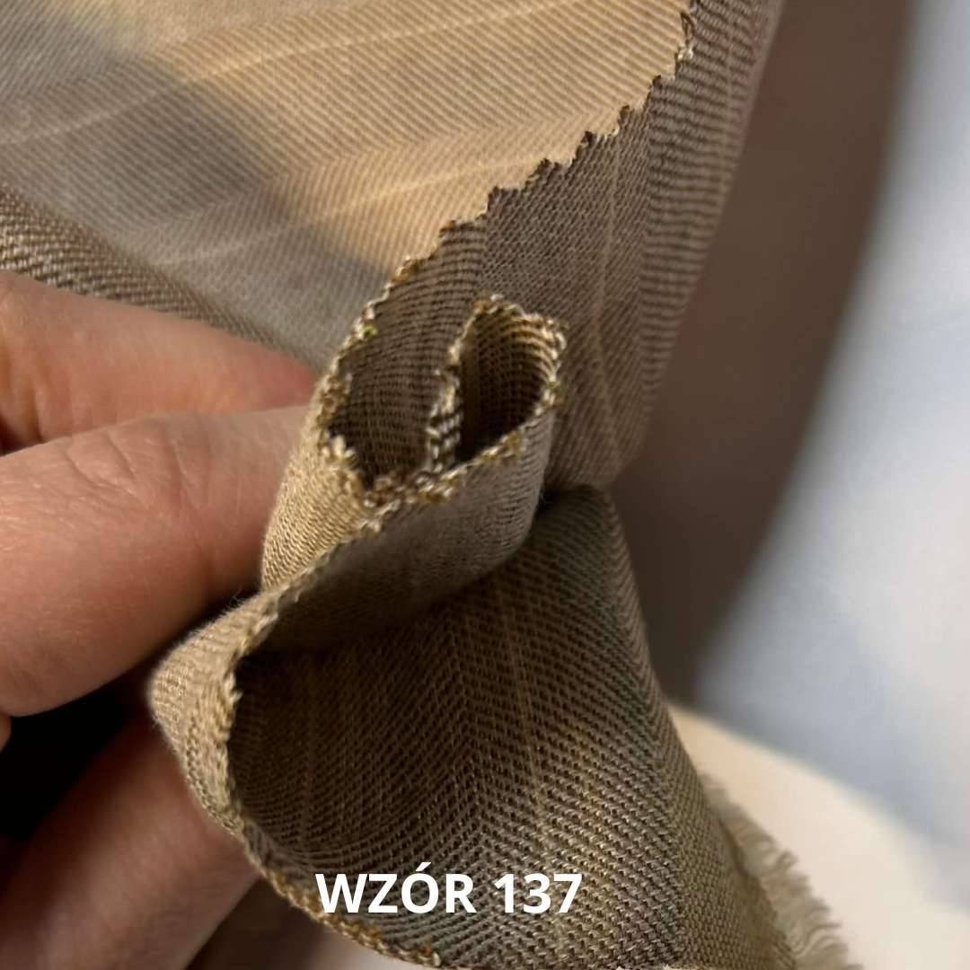 Tkanina lniano wełniana, stroje historyczne, tkanina w pasy w jodełkę nr 137