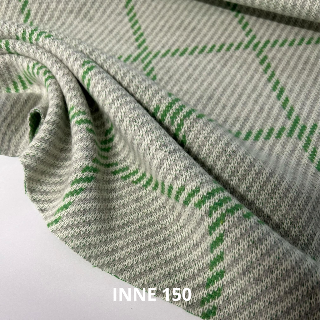 Szaro zielona dzianina w kratę z wełną, nr 150