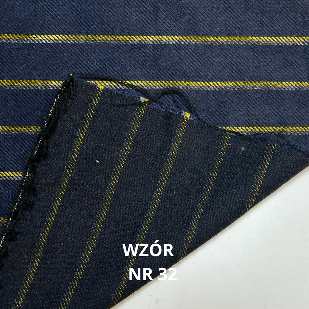 Granatowa wełna w żółte pasy 82% wełny, stroje historyczne, nr 32